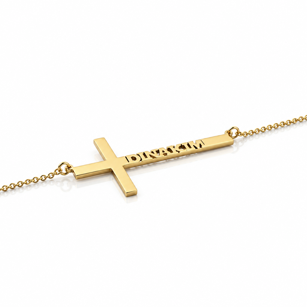 Custom Name Cross Necklace-Black Diamonds New York