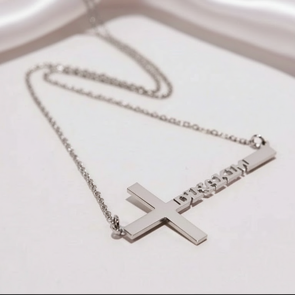 Custom Name Cross Necklace-Black Diamonds New York