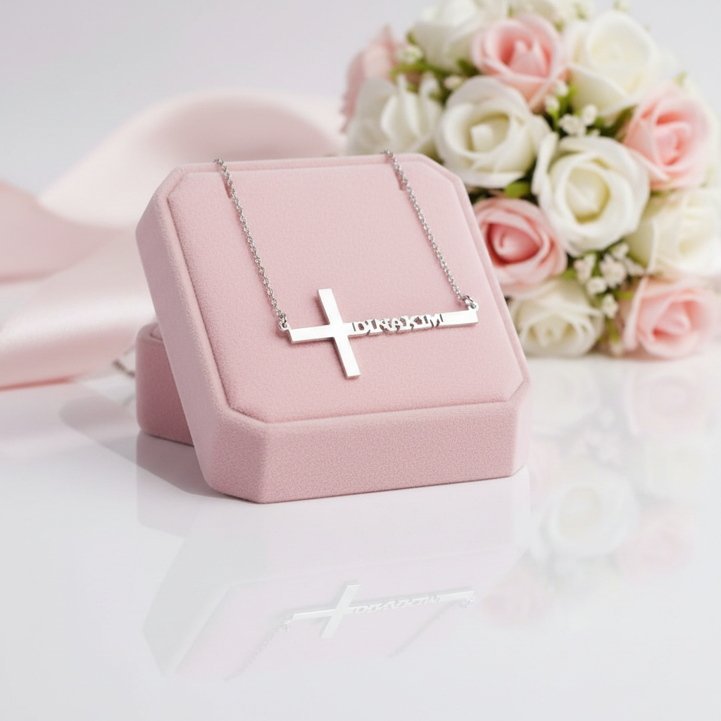 Custom Name Cross Necklace-Black Diamonds New York