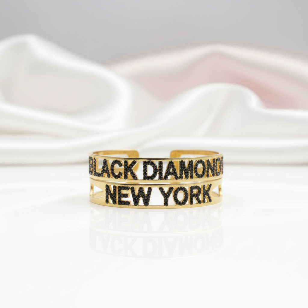 Custom Name Diamond Option Bracelet-Black Diamonds New York