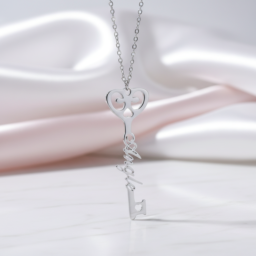 Custom Name Key Pendant Necklace-Black Diamonds New York