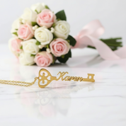 Custom Name Key Pendant Necklace-Black Diamonds New York