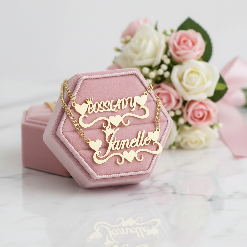 Custom Name Necklace With Heart-Black Diamonds New York