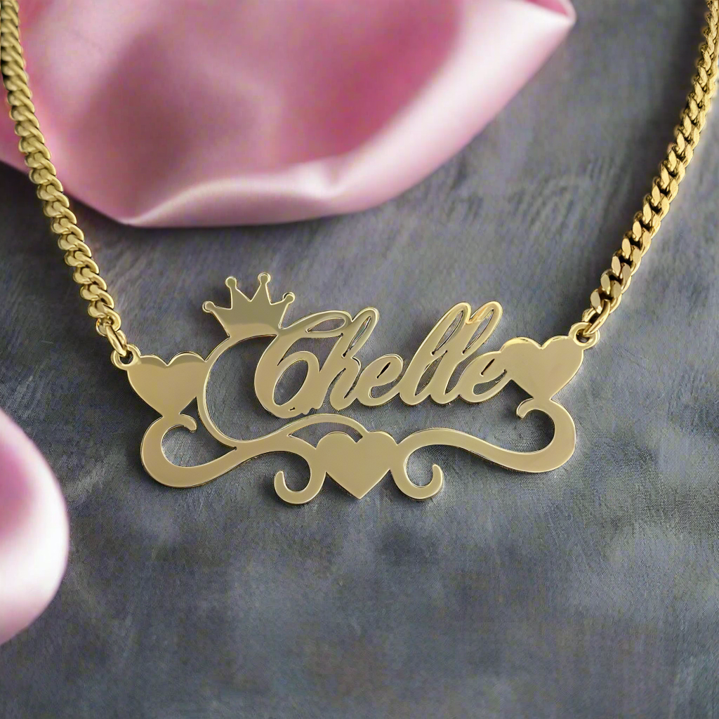 Custom Name Necklace With Heart-Black Diamonds New York