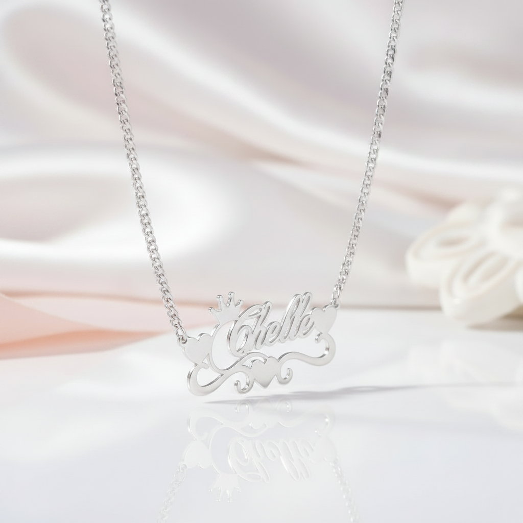 Custom Name Necklace With Heart-Black Diamonds New York