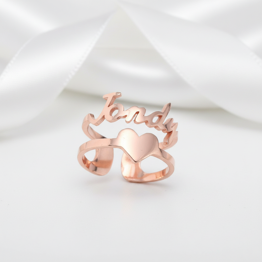 Custom Name Ring with Heart-Black Diamonds New York
