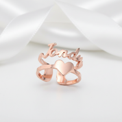 Custom Name Ring with Heart-Black Diamonds New York