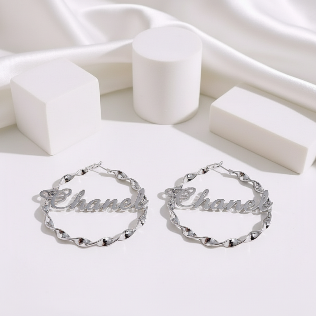 Custom Name Twist Hoop Earrings-Black Diamonds New York