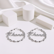 Custom Name Twist Hoop Earrings-Black Diamonds New York