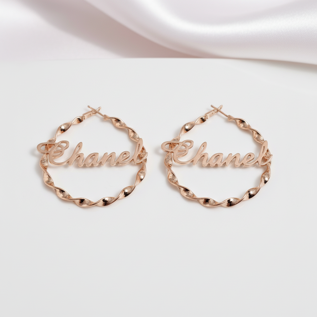 Custom Name Twist Hoop Earrings-Black Diamonds New York