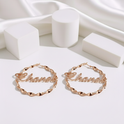 Custom Name Twist Hoop Earrings-Black Diamonds New York