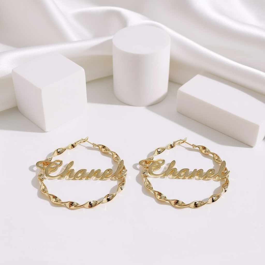 Custom Name Twist Hoop Earrings-Black Diamonds New York