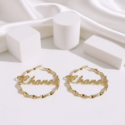 Custom Name Twist Hoop Earrings-Black Diamonds New York