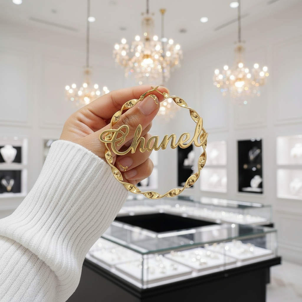 Custom Name Twist Hoop Earrings-Black Diamonds New York