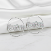Custom Name with Diamond Option Hoop Earrings-Black Diamonds New York