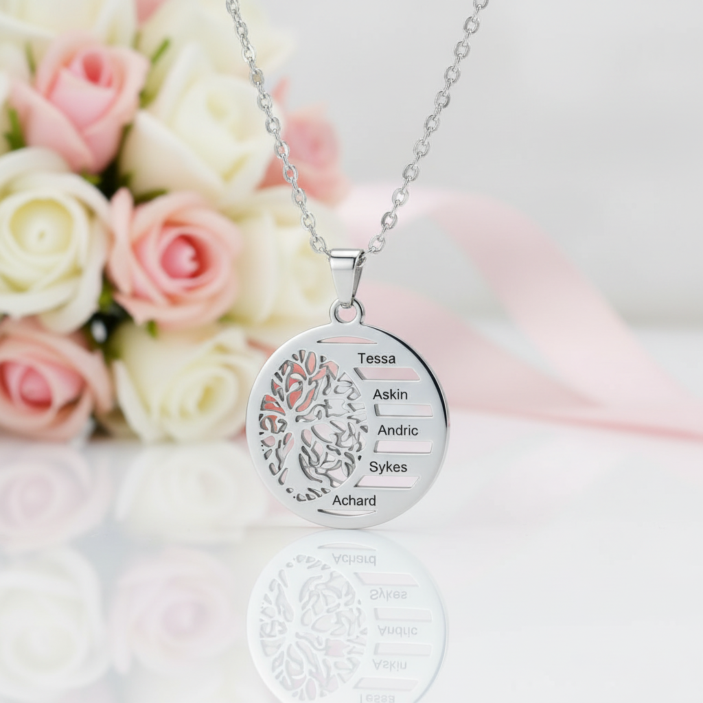 Custom Tree of Life Pendant Name Necklace-Black Diamonds New York