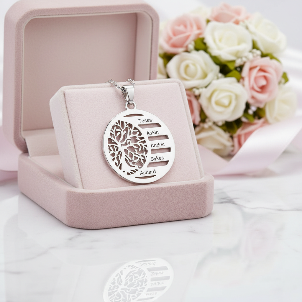 Custom Tree of Life Pendant Name Necklace-Black Diamonds New York