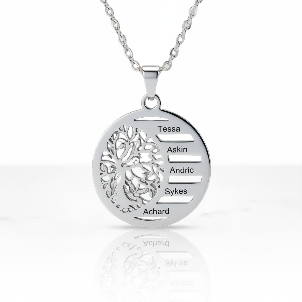 Custom Tree of Life Pendant Name Necklace-Black Diamonds New York
