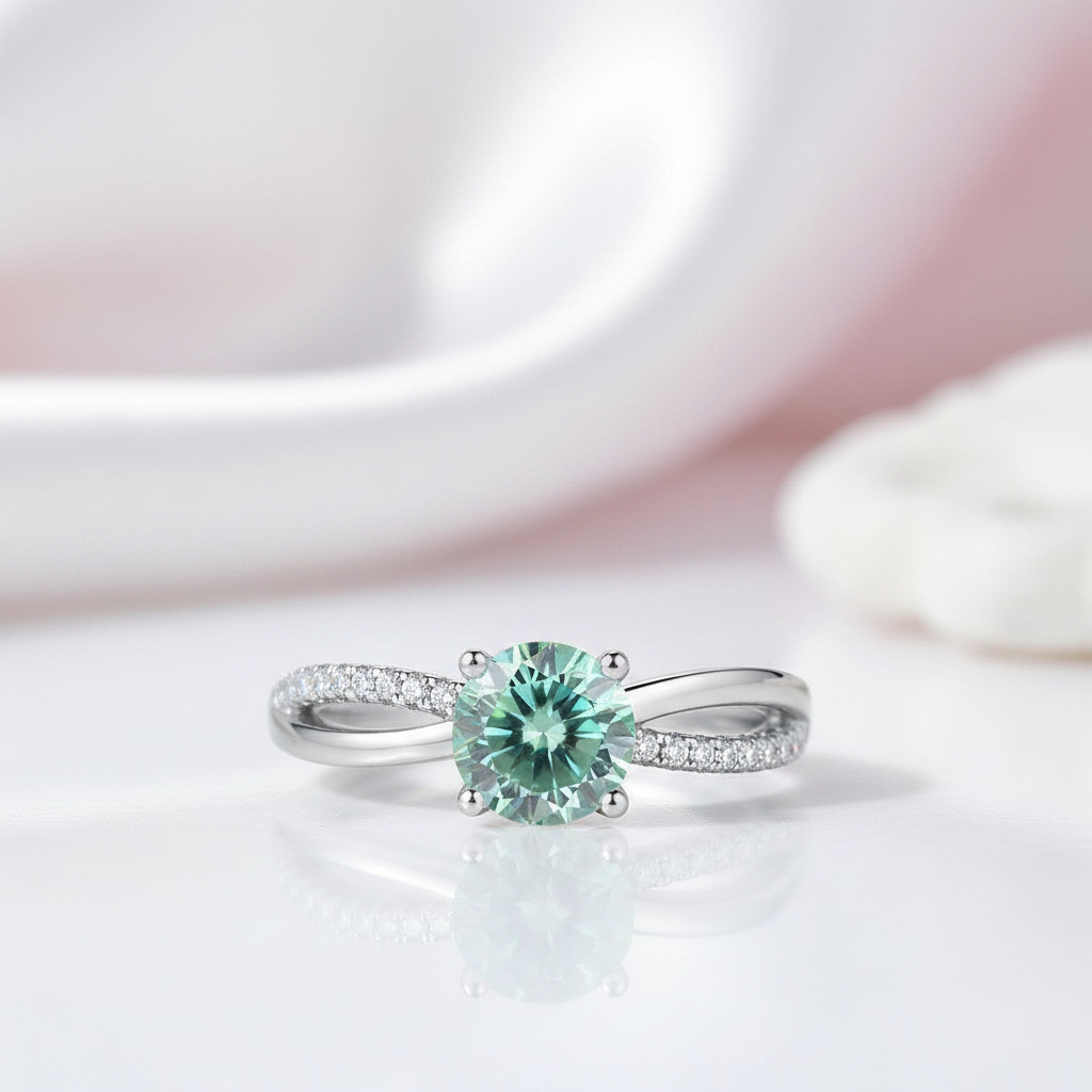 Customize Your Dream Ring- 10k White Gold+Green Diamond Option-Black Diamonds New York