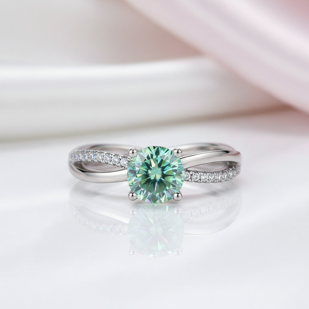 Customize Your Dream Ring- 10k White Gold+Green Diamond Option-Black Diamonds New York