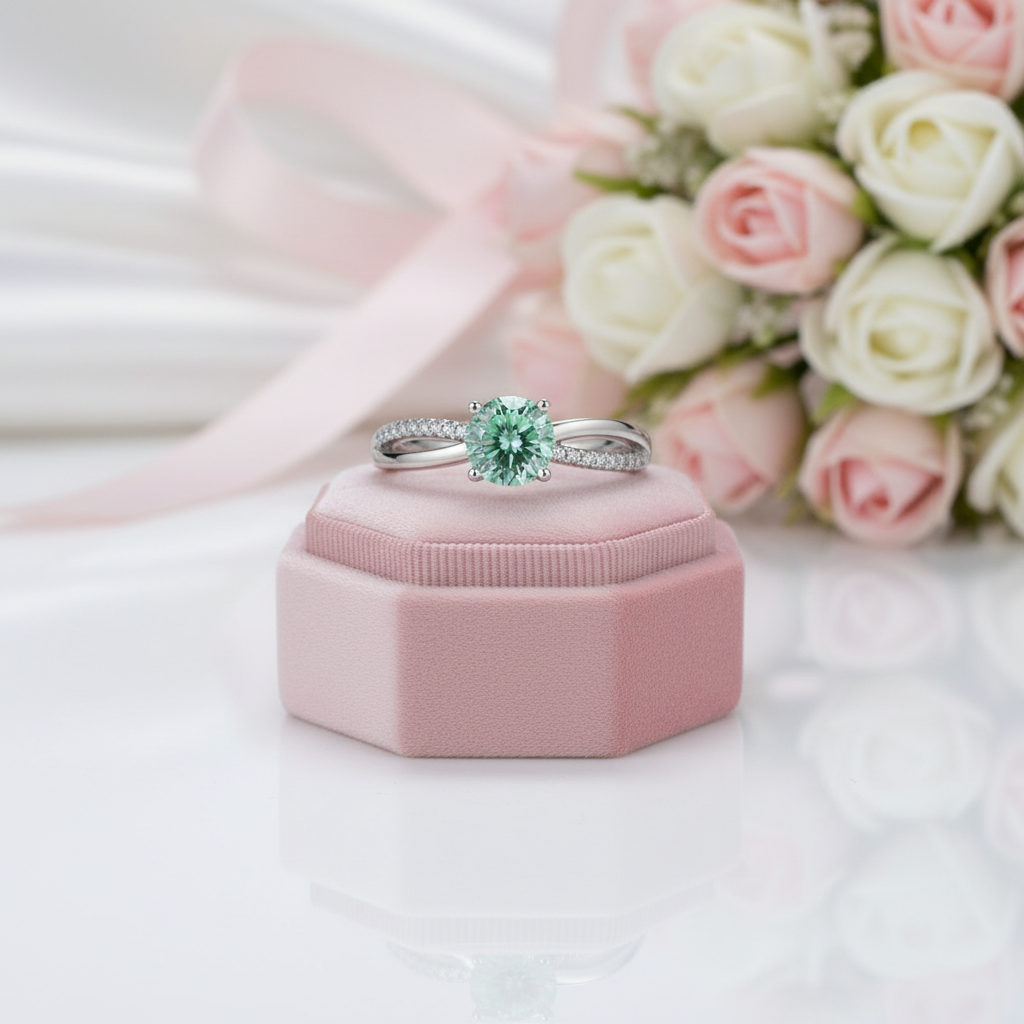 Customize Your Dream Ring- 10k White Gold+Green Diamond Option-Black Diamonds New York