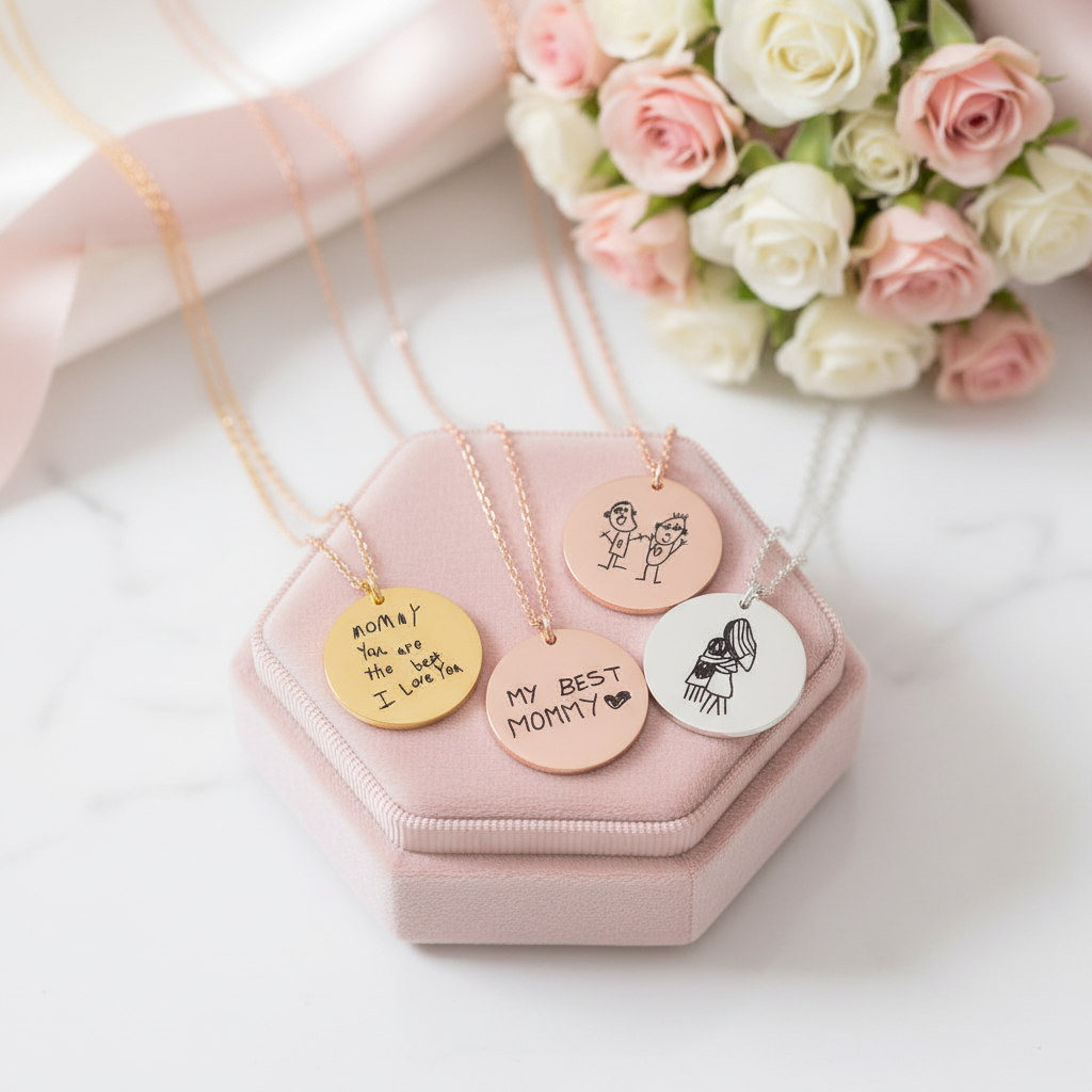 Customized Children's Drawing 925 Sterling Silver Memory Necklace-Black Diamonds New York