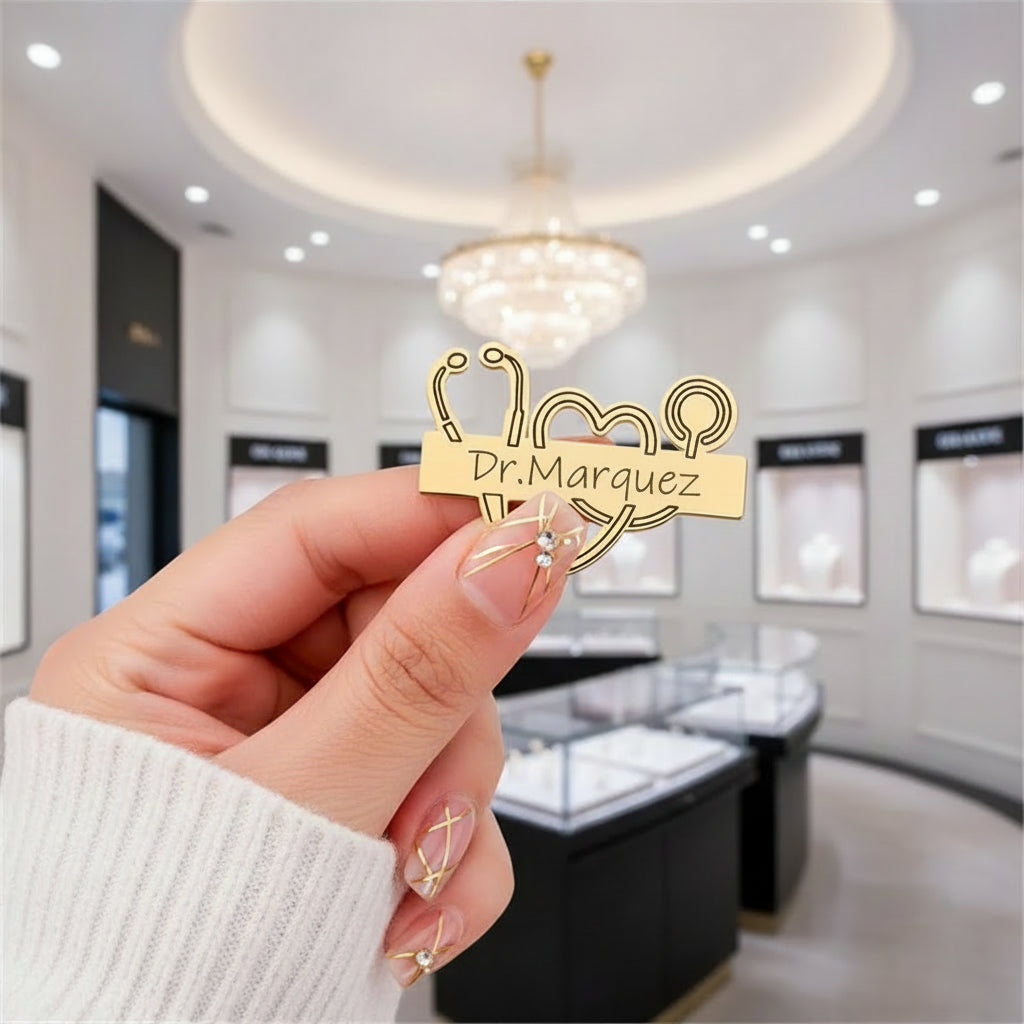 Customized Engraved Stethoscope Lapel Pin for Doctors and First Responders-Black Diamonds New York