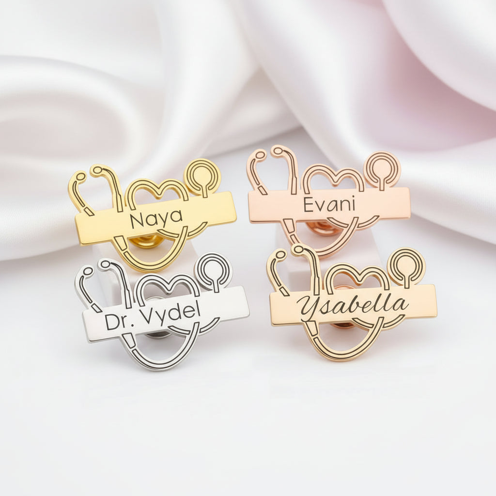Customized Engraved Stethoscope Lapel Pin for Doctors and First Responders-Black Diamonds New York