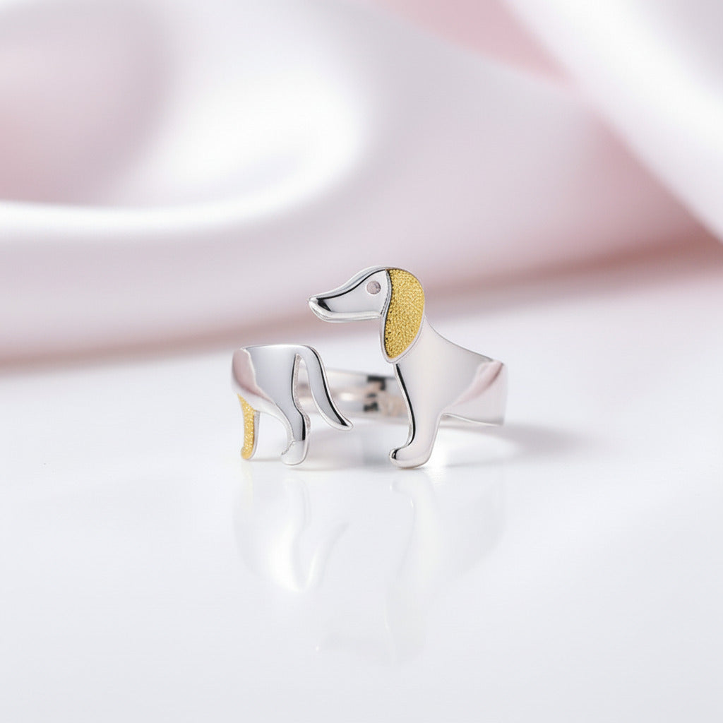Cute Dachshund Dog Adjustable Ring-Black Diamonds New York