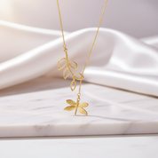 Cute Dragonfly & Leaves Necklace-Black Diamonds New York