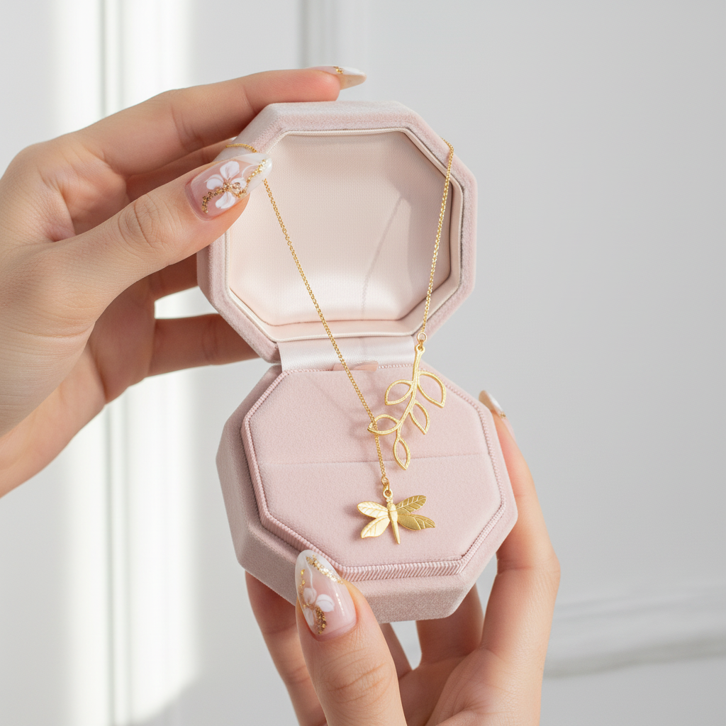 Cute Dragonfly & Leaves Necklace-Black Diamonds New York