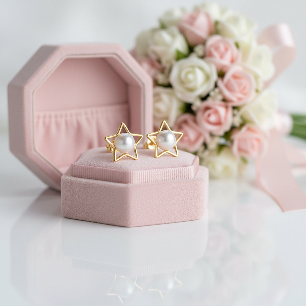 Cute Fresh Water Pearl Star Stud Earrings-Black Diamonds New York