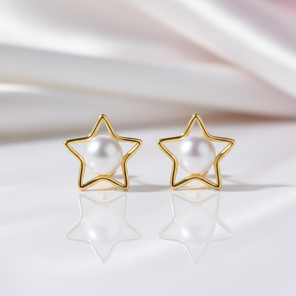Cute Fresh Water Pearl Star Stud Earrings-Black Diamonds New York