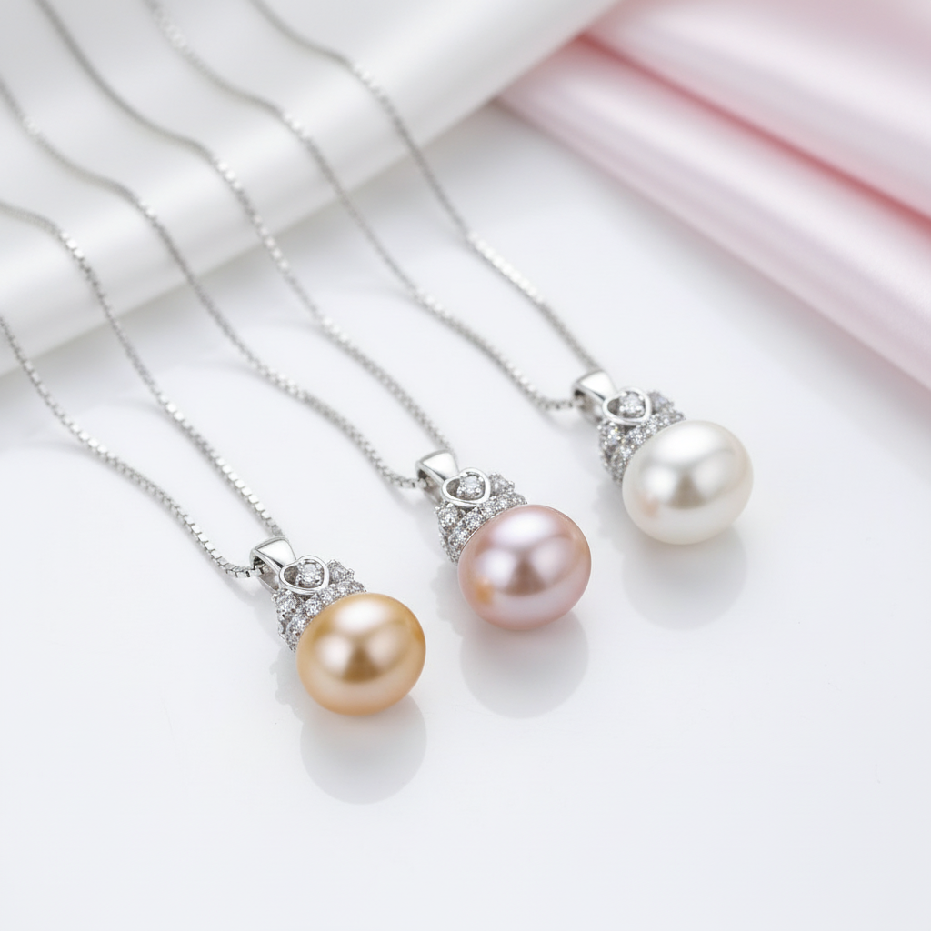 Cute Heart Crown Fresh Water Pearl Pendant Necklace-Black Diamonds New York