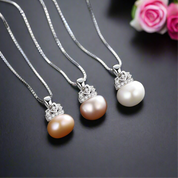 Cute Heart Crown Fresh Water Pearl Pendant Necklace-Black Diamonds New York