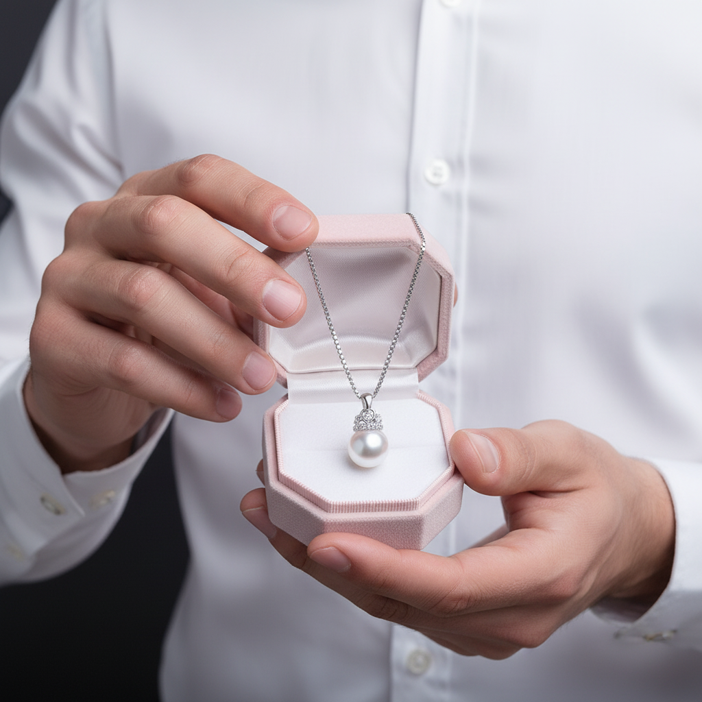 Cute Heart Crown Fresh Water Pearl Pendant Necklace-Black Diamonds New York