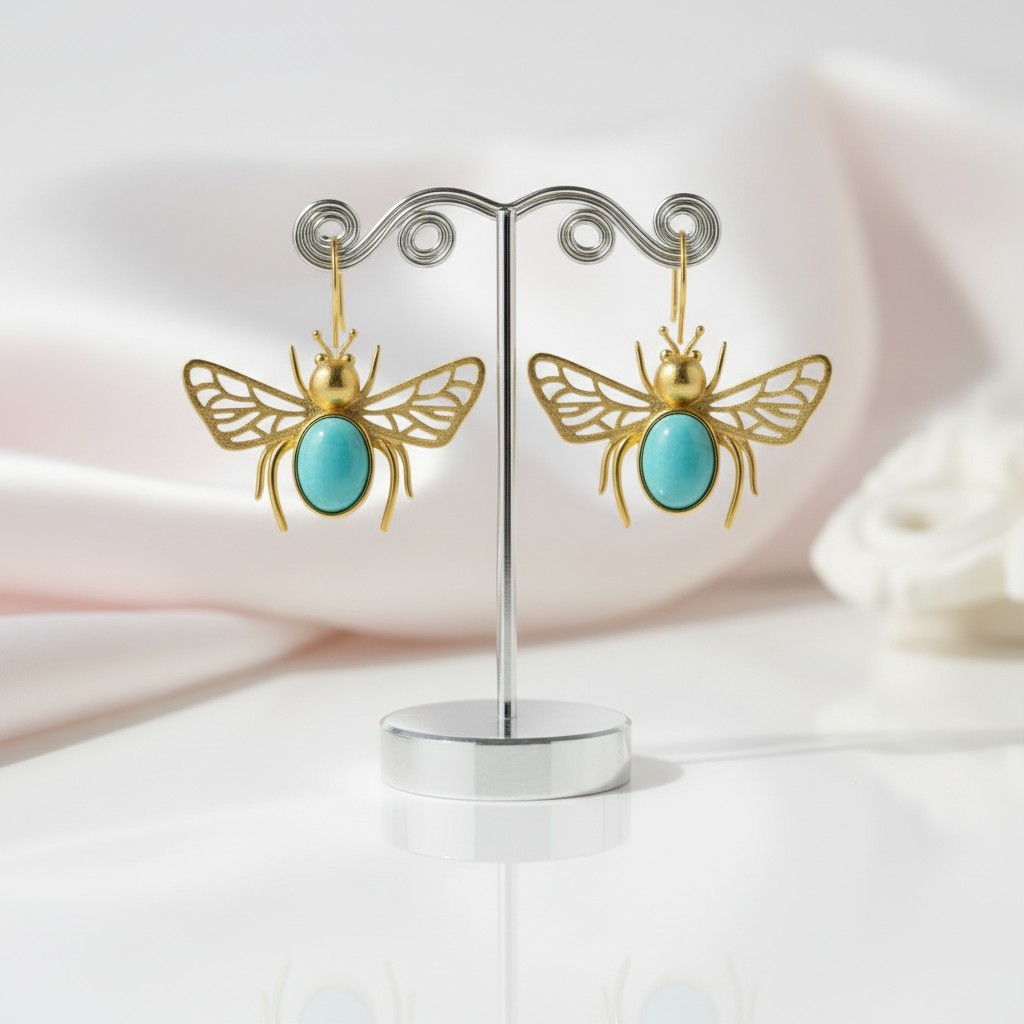 Cute Hollow Out Honeybee Dangle Earrings-Black Diamonds New York