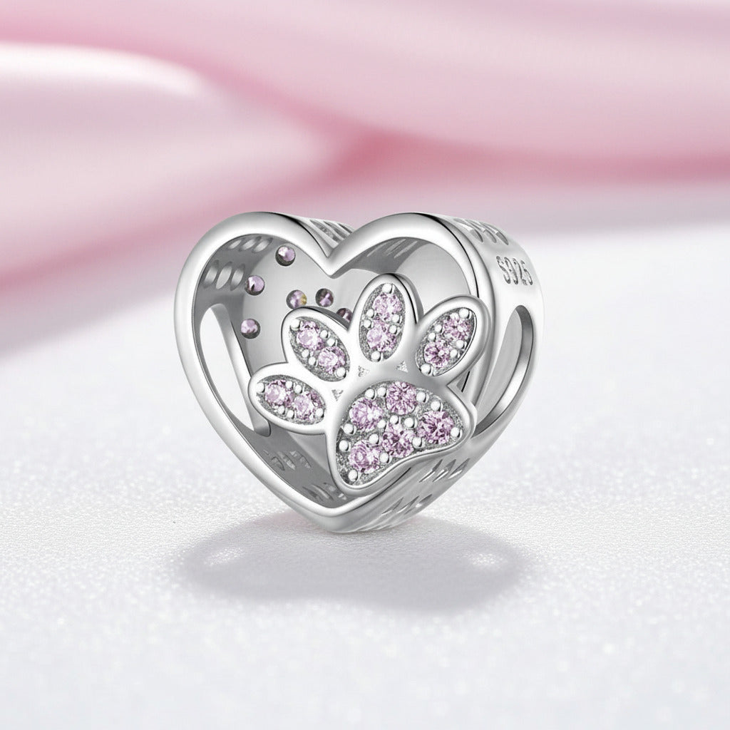 Cute Paw Print Heart-Shaped Bead-Black Diamonds New York