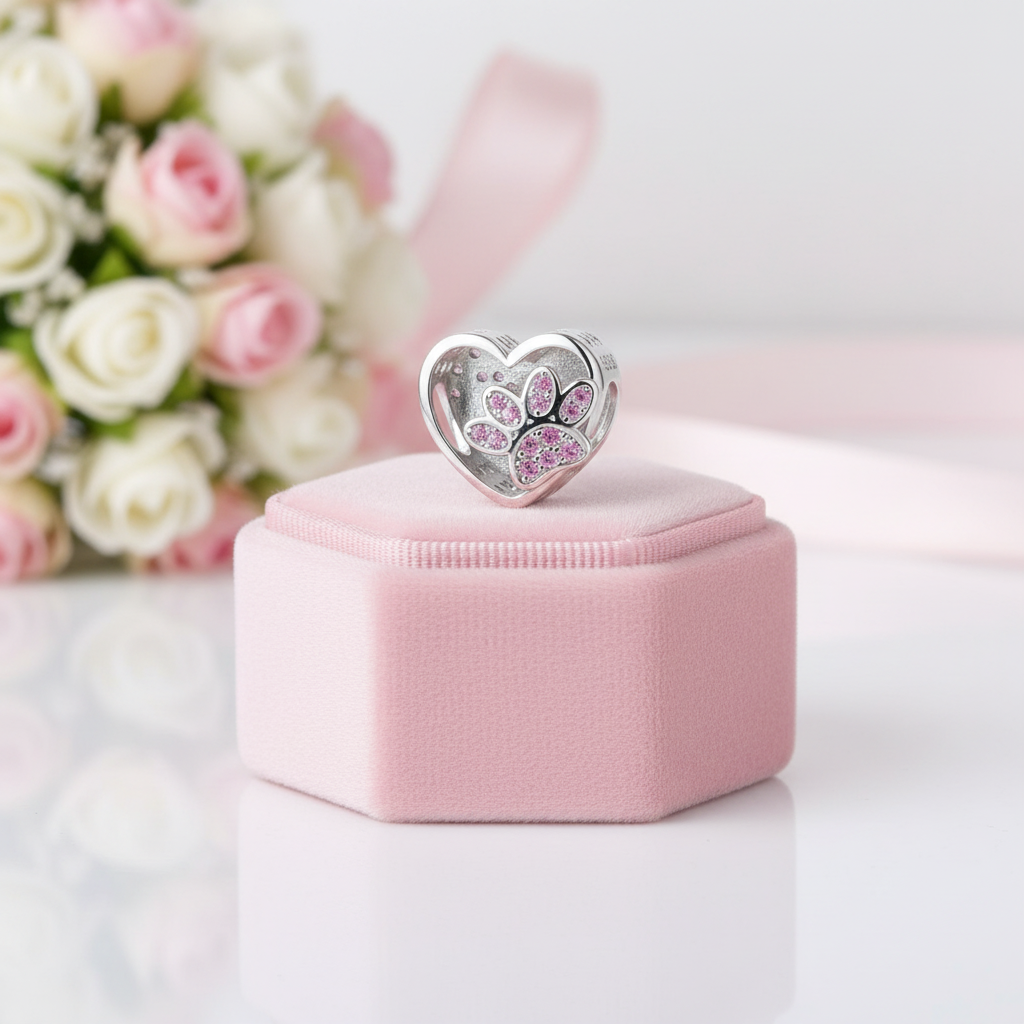Cute Paw Print Heart-Shaped Bead-Black Diamonds New York