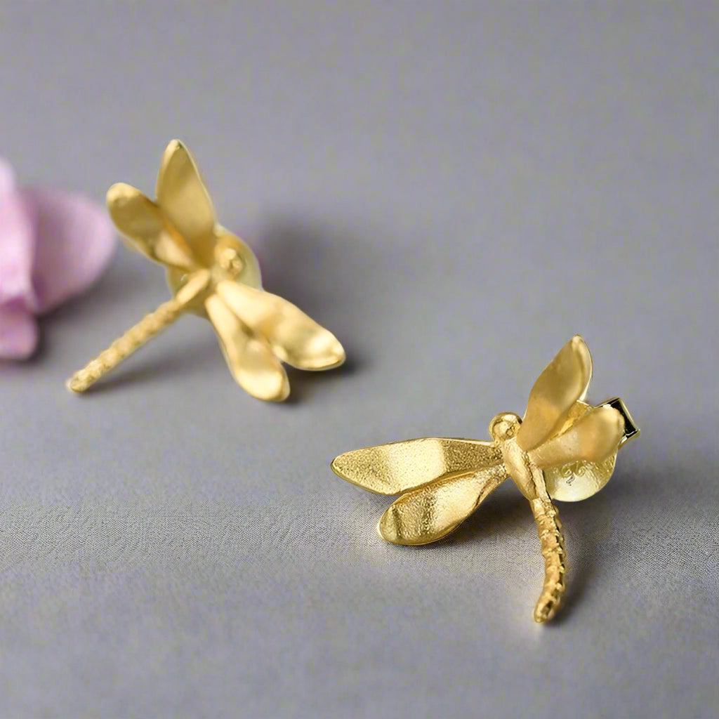 Cute Tiny Dragonfly Stud Earrings-Black Diamonds New York