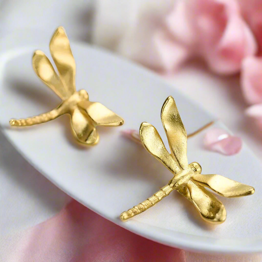 Cute Tiny Dragonfly Stud Earrings-Black Diamonds New York