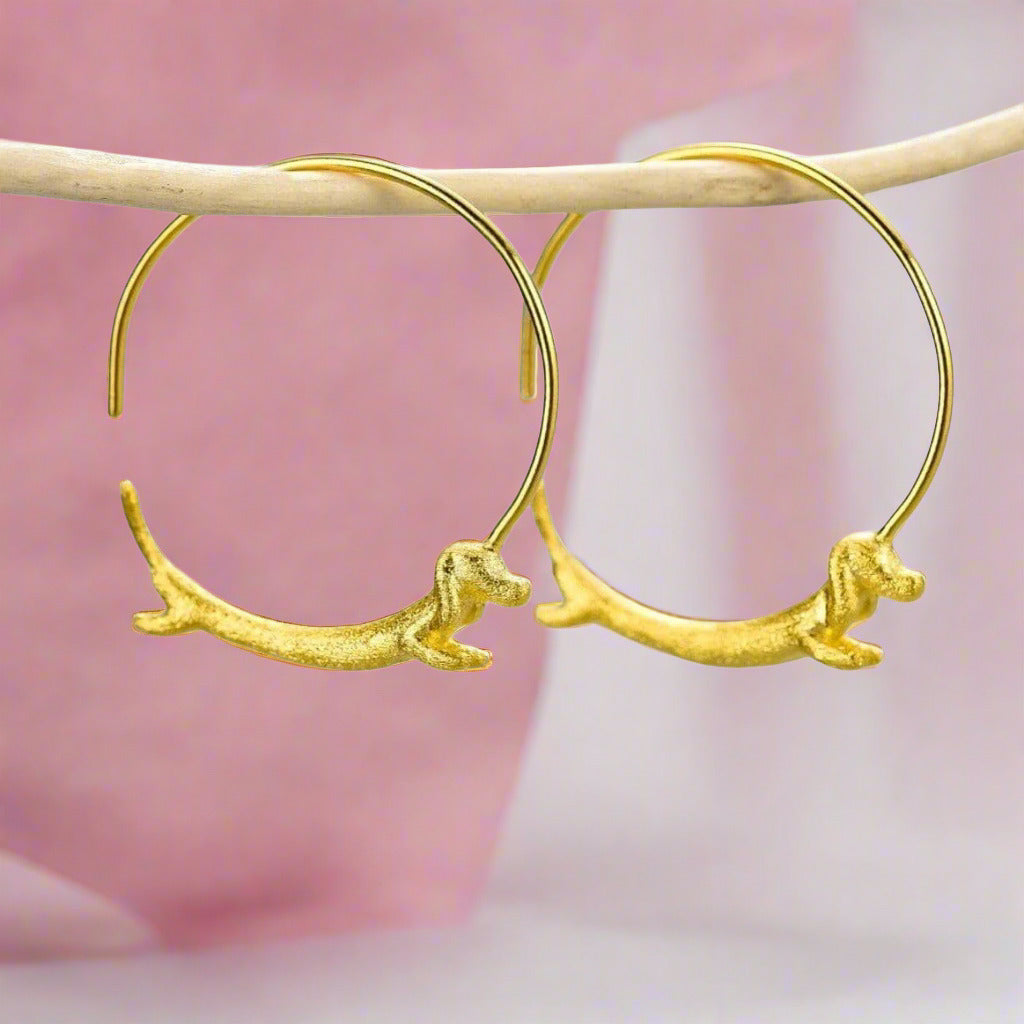 Dachshund Dog Big Round Hoop Earrings-Black Diamonds New York