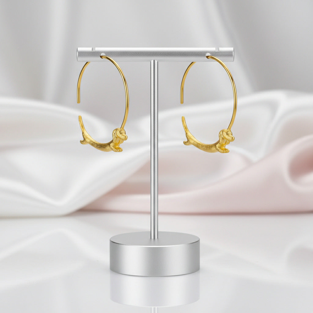 Dachshund Dog Big Round Hoop Earrings-Black Diamonds New York