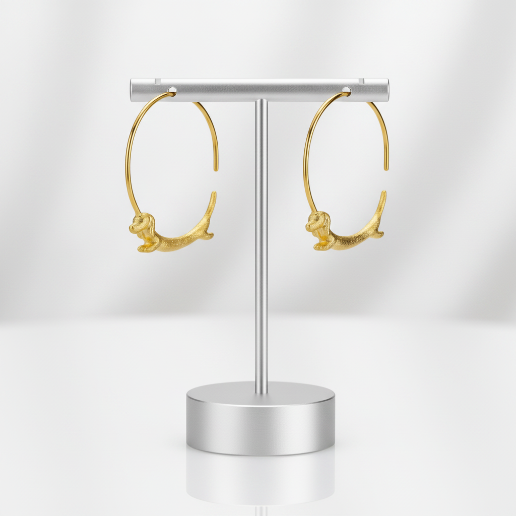 Dachshund Dog Big Round Hoop Earrings-Black Diamonds New York