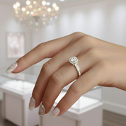 Dainty Round Cut Diamond Halo Art Deco Engagement Ring-Black Diamonds New York