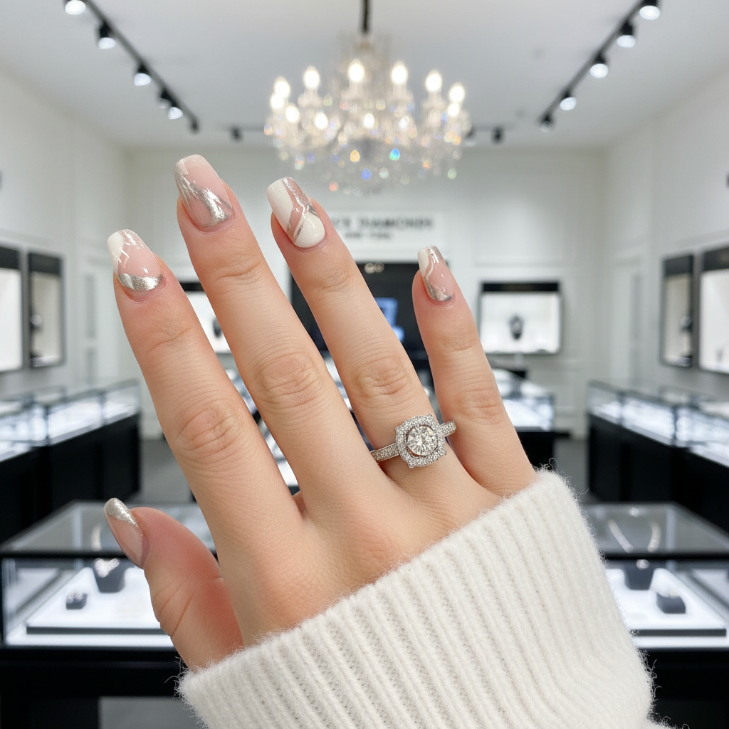 Dainty Round Cut Diamond Halo Art Deco Engagement Ring-Black Diamonds New York