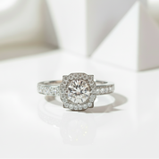 Dainty Round Cut Diamond Halo Art Deco Engagement Ring-Black Diamonds New York