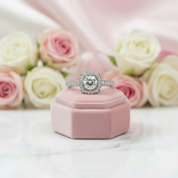 Dainty Round Cut Diamond Option Halo Art Deco Engagement Ring-Black Diamonds New York