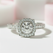 Dainty Round Cut Diamond Halo Art Deco Engagement Ring-Black Diamonds New York