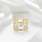 Daisy Flower Adjustable Ring-Black Diamonds New York